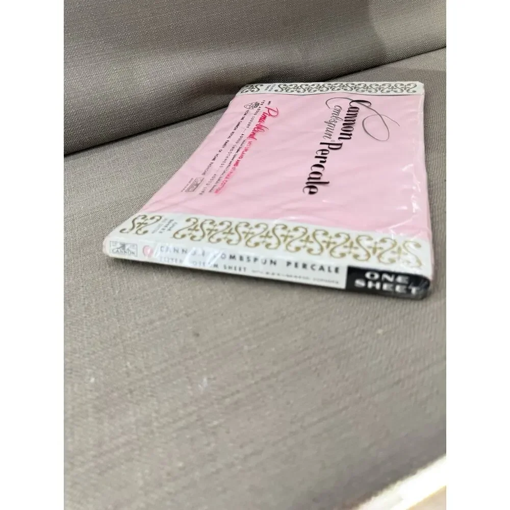 Vintage NOS Cannon Percale Twin Sheet Set Pink Pima Cotton Blend 4 Pc NIP
